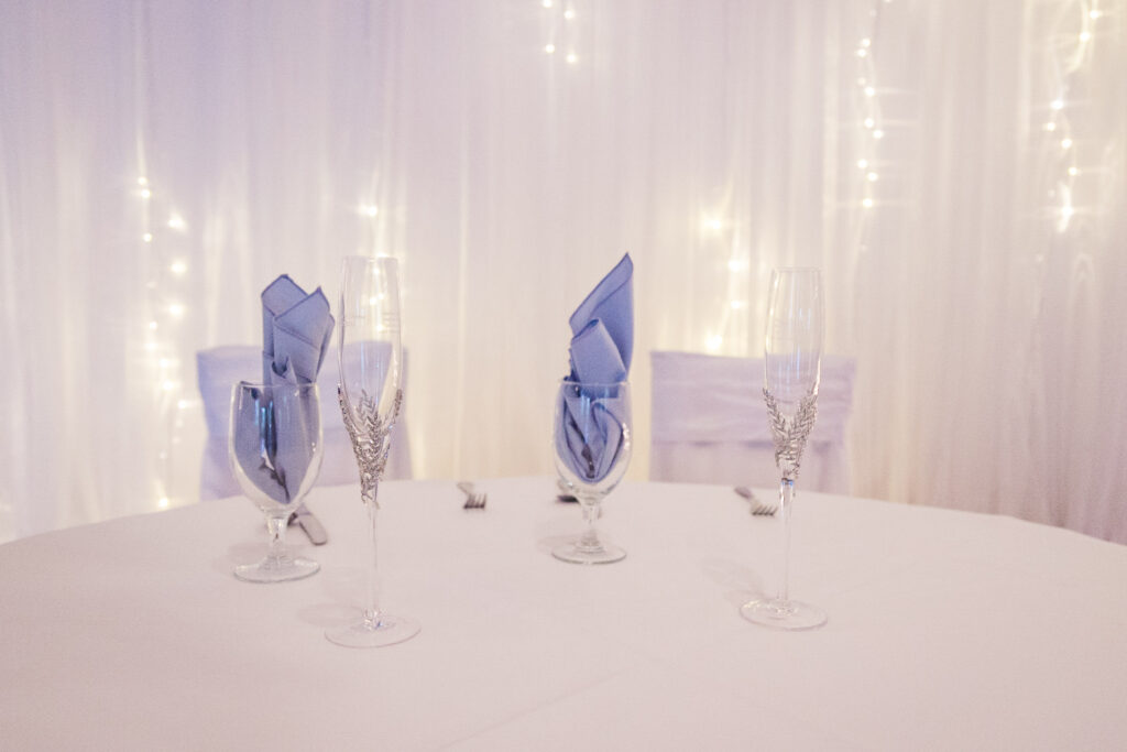 Las Vegas Summer Wedding- The Grove- Table Setting- Blue accents