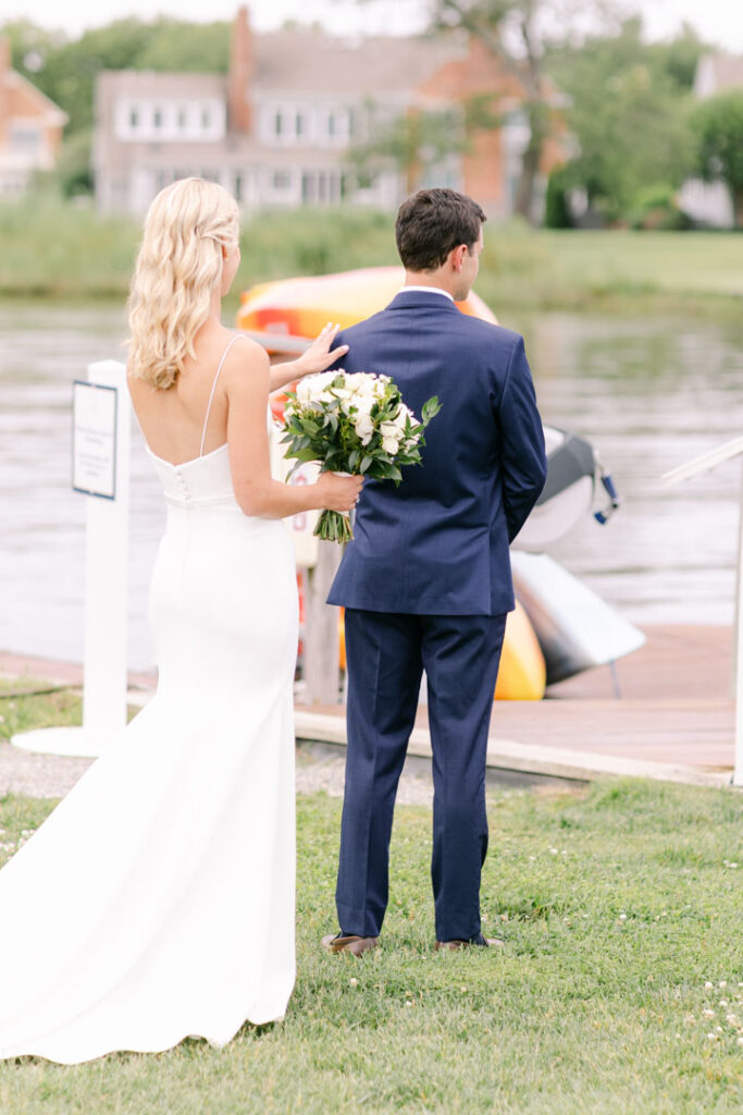 First look- Bride and Groom- Eastern Shore Wedding- Inn at Perry Cabin