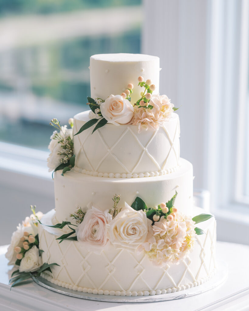 wedding cake with floral decorations