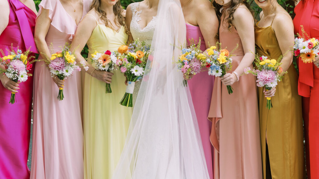 Bride and bridesmaids, spring florals, wedding in new jersey