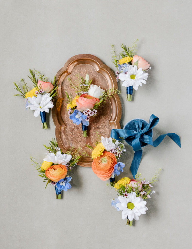 Wedding boutonnieres, spring colors