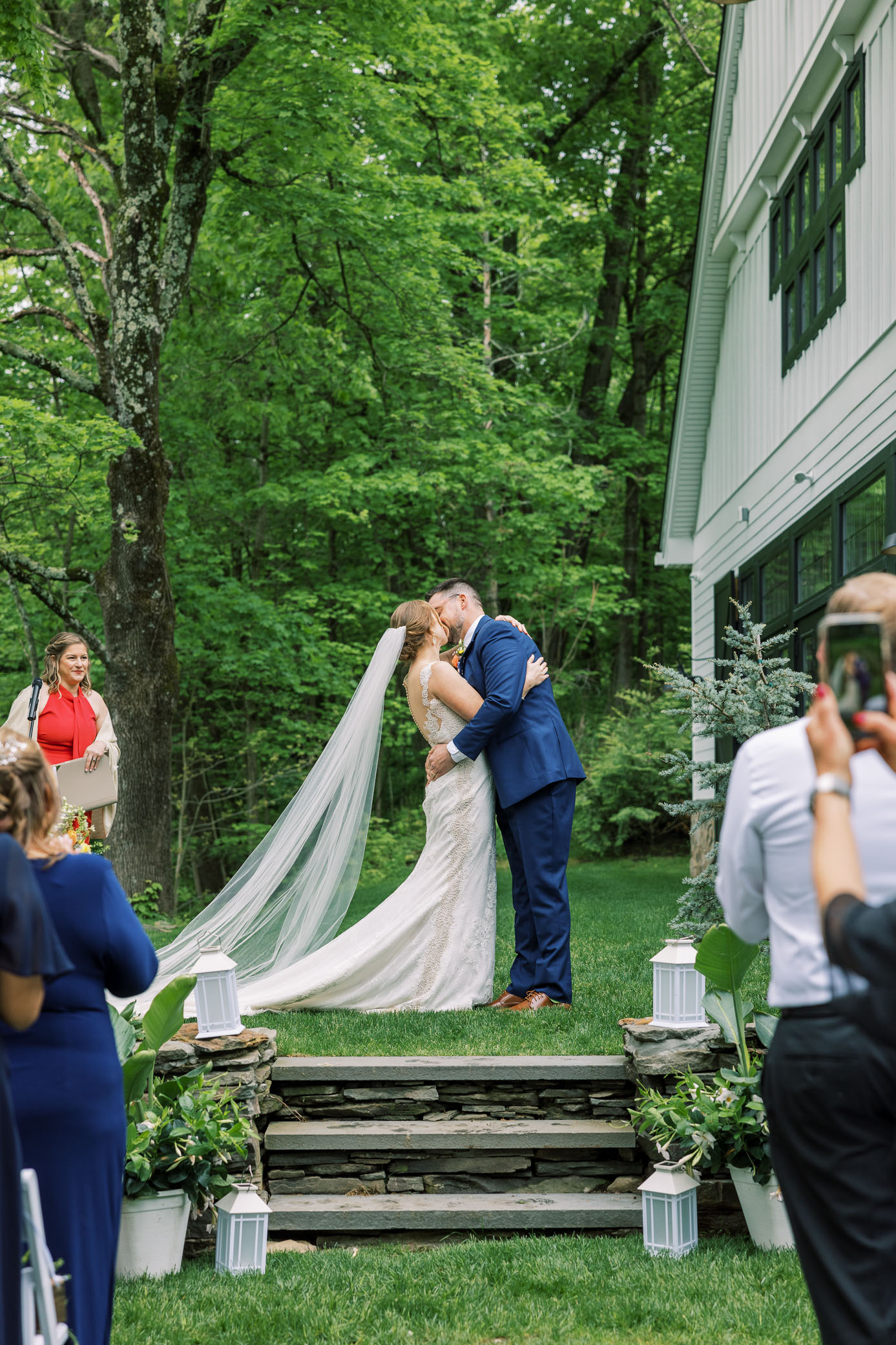 First kiss as husband and wife at spring new jersey wedding