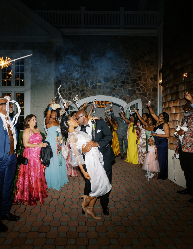 Sparkler and led ribbon exit with couple