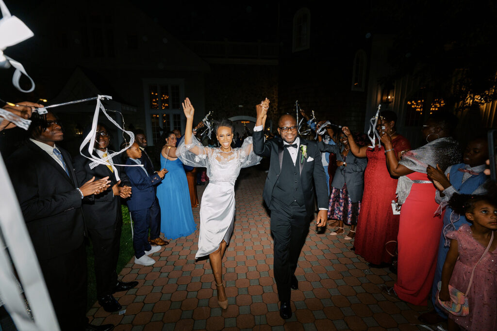 Sparkler and led ribbon exit with couple