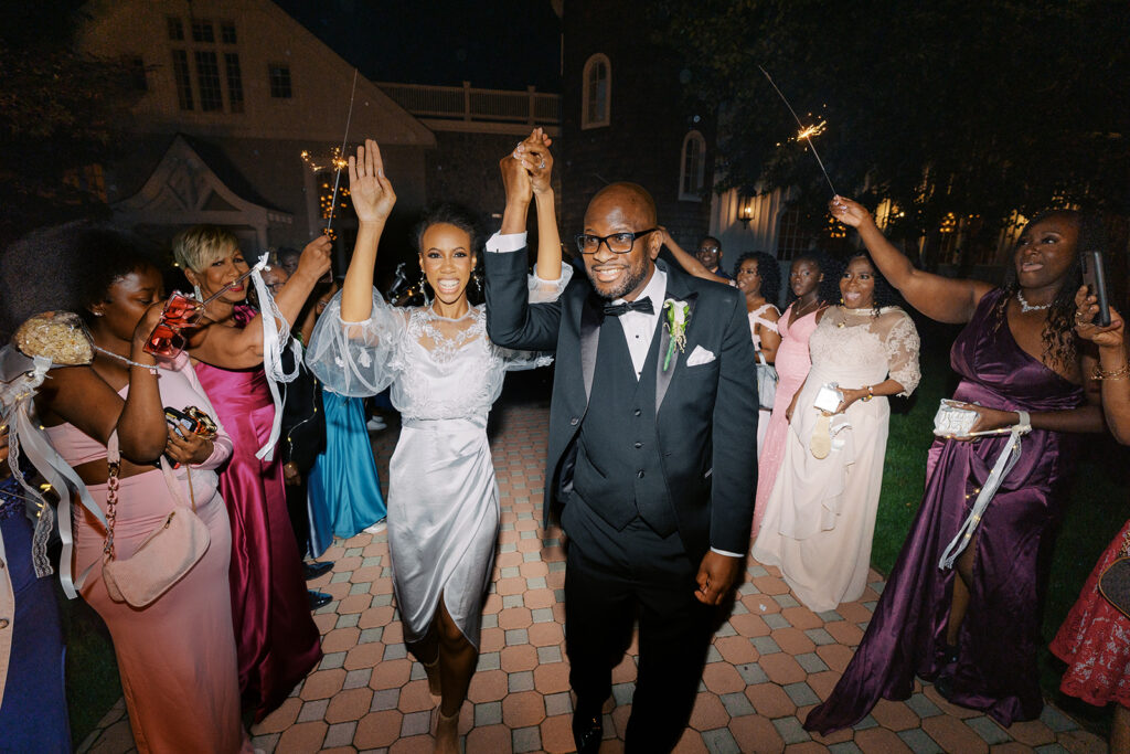 Sparkler and led ribbon exit with couple