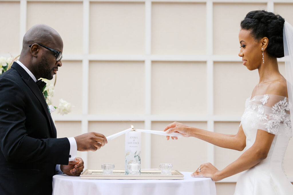 Unity candle at a Outdoor Summer New Jersey Wedding