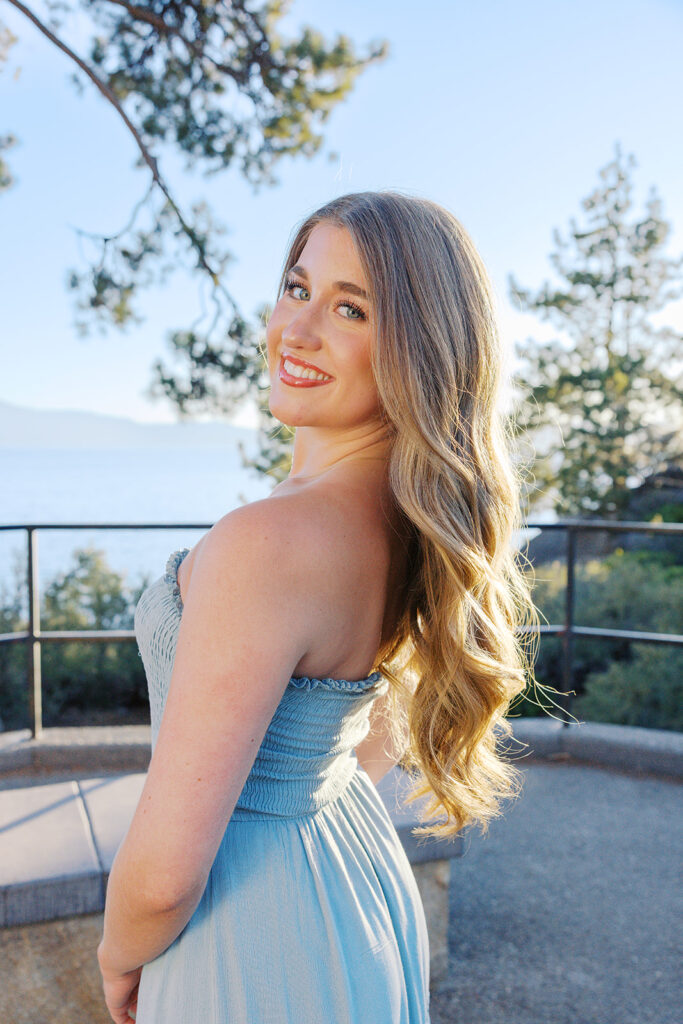 Teen Portrait at Lake Tahoe, dressed in light blue dress