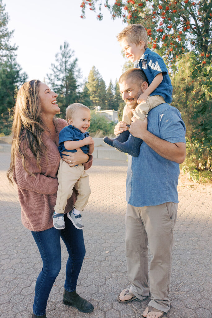 family of four photo session at kings beach, lake tahoe